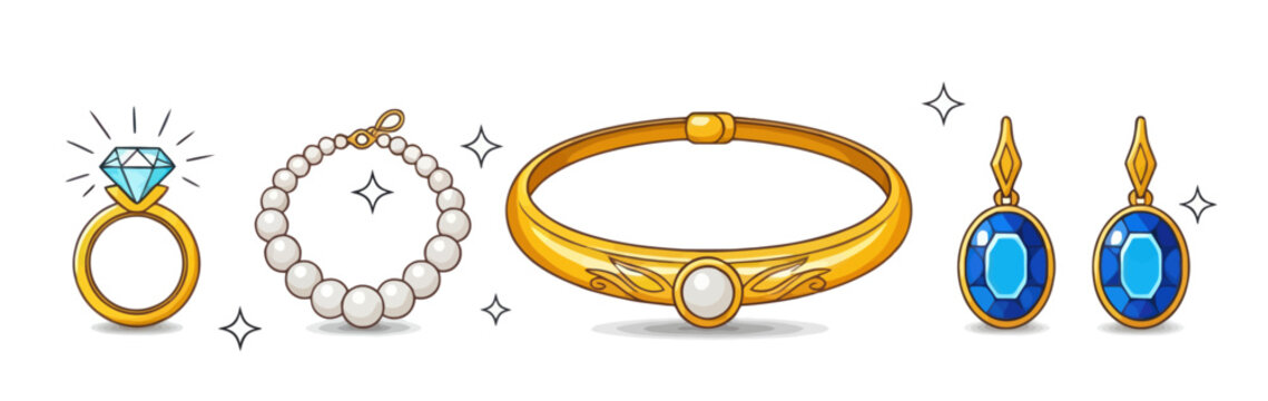 Elegant Jewelry Set Illustration with Gems and Pearls
