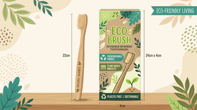 Eco friendly brush sustainable oral care natural bamboo toothbrush vector illustration