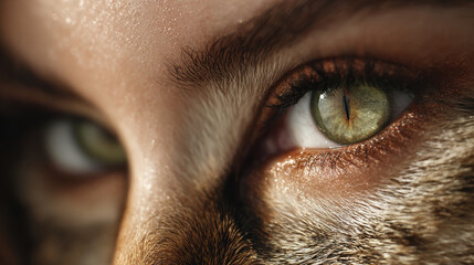 Human Animal Eyes Fusion Cat Hybrid Portrait Macro Green Surreal Transformation Concept