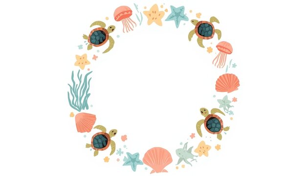 This is a picture of a wreath of sea animals and seashells