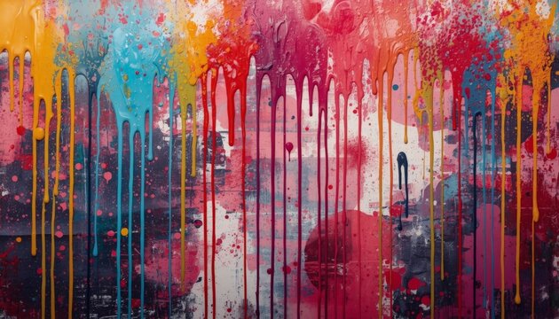 There is a painting that has been painted with colorful paint on it