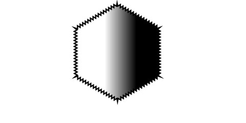 Hexagon shape with a gradient fill and jagged edges stands out against a stark white background. © Usama