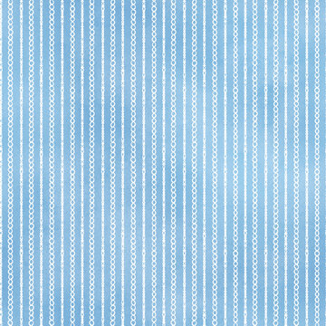 Hand painted watercolor seamless pattern with delicate white chain and stripe lines on soft blue background.