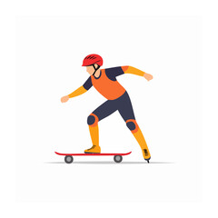 Fototapeta premium Flat design illustration of a person skateboarding with protective