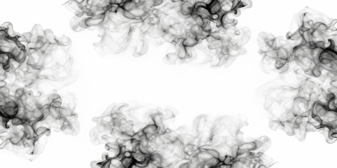 Four wisps of dark smoke elegantly swirl and frame the center of a white canvas, creating a visually striking and abstract composition. © Artova LaLa