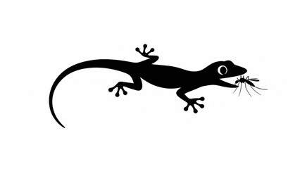 Fototapeta premium Dynamic gecko climbing upward while grabbing a mosquito in its mouth, realistic anatomy, isolated on pure white background