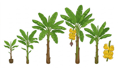 Banana tree collection with ripe bananas vector illustration isolated on white background © MD ASHIK MIA