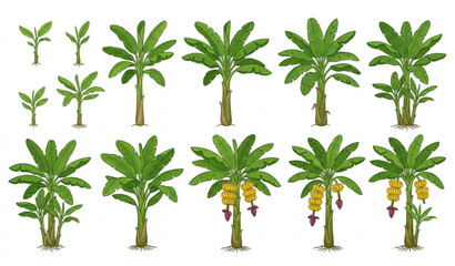 Banana tree collection with ripe bananas vector illustration isolated on white background © MD ASHIK MIA