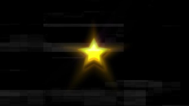 gold star explosion on black background 3D glowing golden three stars animation with lens flare light leaks and abstract glitch background, premium rating concept loop