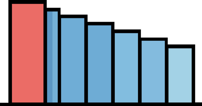 Declining bar chart with downward trend. Simple cartoon outline illustration of economic recession, financial loss, decreasing market statistics, negative business growth, and data downfall vector