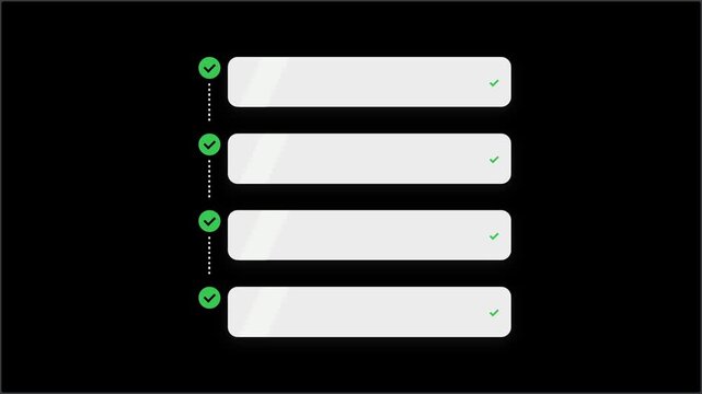 Animated Checklist Progress with Green Checkmarks and Selectable Options