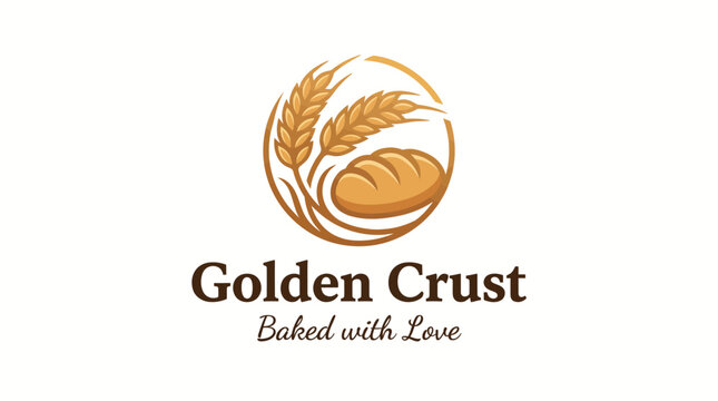 Traditional Golden Crust Bakery with bread wheat stalks for artisanal bread shops bakery pastry baking handcrafted goods logo design