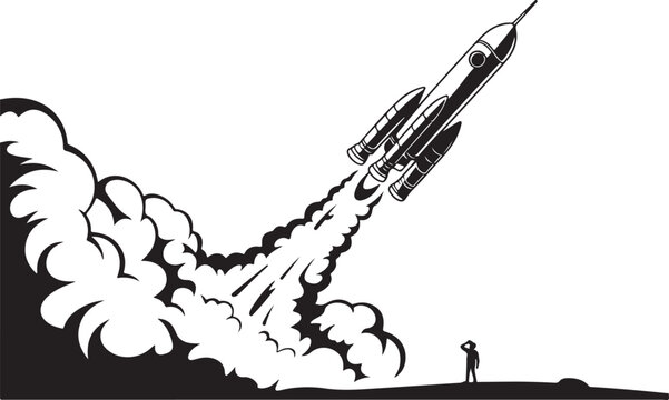 Rocket launching into space with smoke