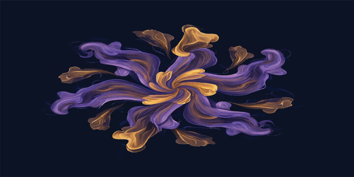 A vibrant blue and purple jellyfish floats gracefully in water, its glowing, smoke-like tentacles creating a smooth, fiery wave pattern against a dark black background
