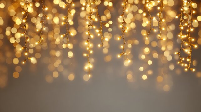 Golden string lights bokeh effect festive background for holiday design projects