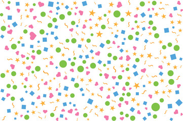 Obraz premium Colorful confetti pattern with stars hearts squares and circles on a white background