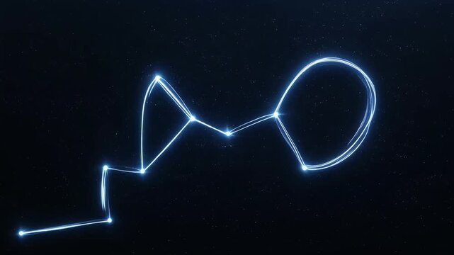 Glowing blue light trail forming constellation-like connected points and a looping heart shape on a dark starry background
