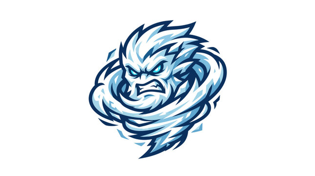 Fierce ice elemental monster mascot swirling in a frozen vortex