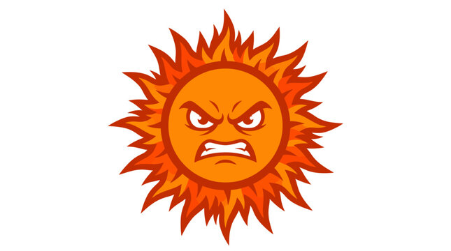 Angry sun character with intense expression and sharp fire rays