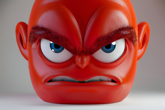 Close-up of intense red cartoon face with angry expression