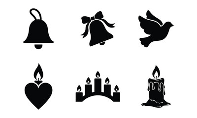 Bell candle and dove vector icons set. christmas and holiday symbols collection. © MST MOMATAJ
