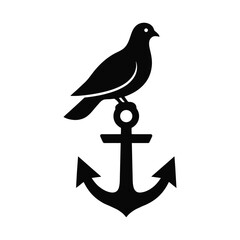 Fototapeta premium Black silhouette of bird with anchor icon. dove sitting on an anchor logo design.