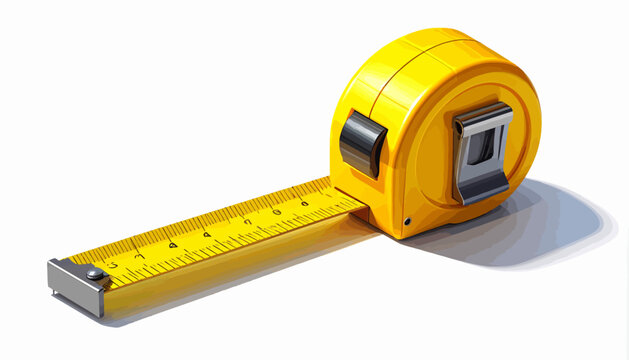Crisp 3D rendering of a vibrant yellow retractable measuring tape, an essential tool for accurate construction, DIY projects, and home renovation tasks, isolated on white