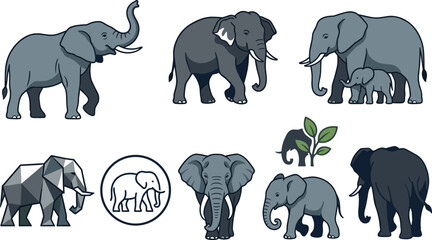 Elephant Wildlife Collection Featuring African Elephants, Family Herds, Conservation Symbols, and Nature Animal Illustrations © Priyanka