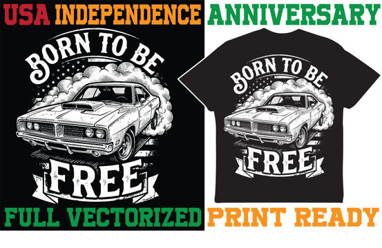 Born to be free muscle car t-shirt print design with automotive, illustration t-shirt design