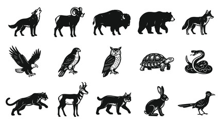 Obraz premium Black and White Vector Icons of North American Wildlife Animals