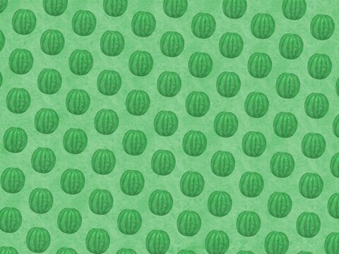 緑をバックにまるごと西瓜の模様が入った背景素材イラスト