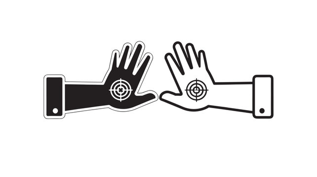 Gloved Hands Holding Target Icons Over Smartphone Screens, Gaming Style Aiming Concept for Shooter and Arcade Action