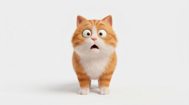 Surprised Orange Tabby Cat with Big Eyes on White Background