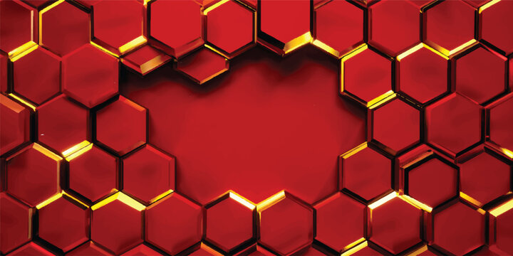 abstract red hexagon honeycomb pattern background with hearts geometric technology vector wallpaper seamless design network structure backdrop