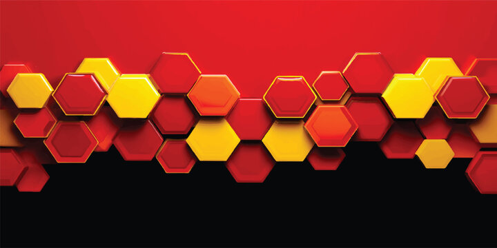 Abstract 3d background with a geometric pattern of red and yellow cubes and hexagonal pencils creating a futuristic digital honeycomb texture