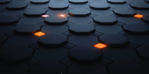 Fototapeta premium An abstract 3d geometric wallpaper featuring a seamless pattern of black and red metallic cubes with digital technology textures for modern business architecture design