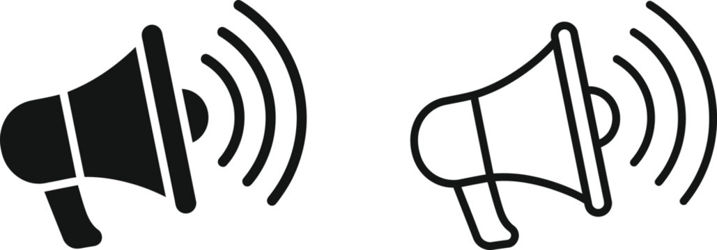 speaker icon with sound waves and megaphone icon, minimal vector symbol for audio messaging