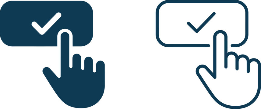 clickable check and cursor hand icons for ui selection, approval, and touchscreen interaction