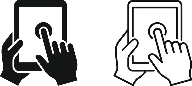 vector icons showing two hands pinching and pulling from a touchscreen with gesture interface