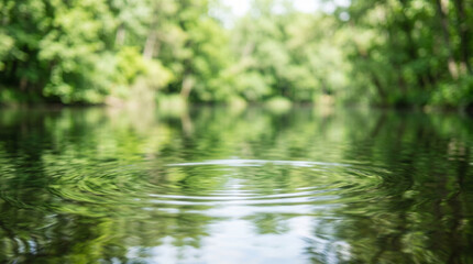 Obraz premium Serene water ripples on a forest pond with green blurred background