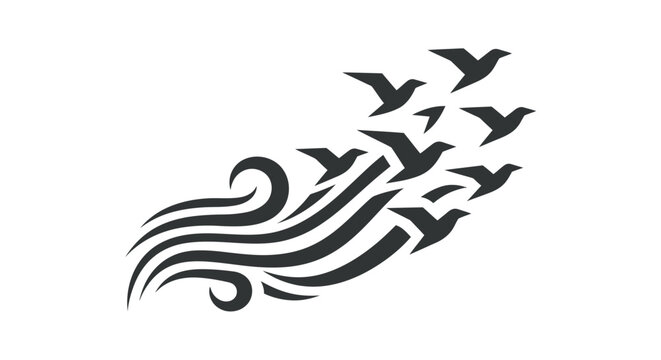 Flock of Birds Flying Above Swirling Wind - Freedom, Movement, Nature