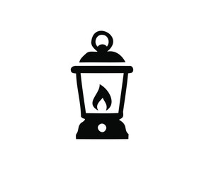 Print: Camping lantern icon, vintage gas lamp vector silhouette for outdoor adventure © RASMA