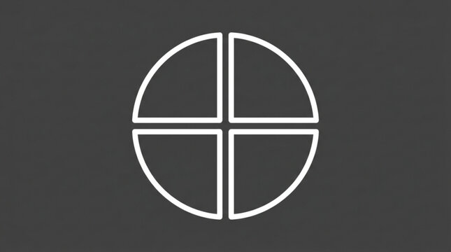 A white outline of a circle divided into four quadrants by intersecting lines on a dark gray background