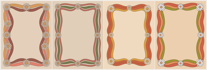 Fototapeta premium Warm, vintage-style frames in earthy tones. Floral motifs adorn the edges with gentle curves. Soft pastels create a nostalgic, inviting feel. Ideal for wedding invitations or retro stationery