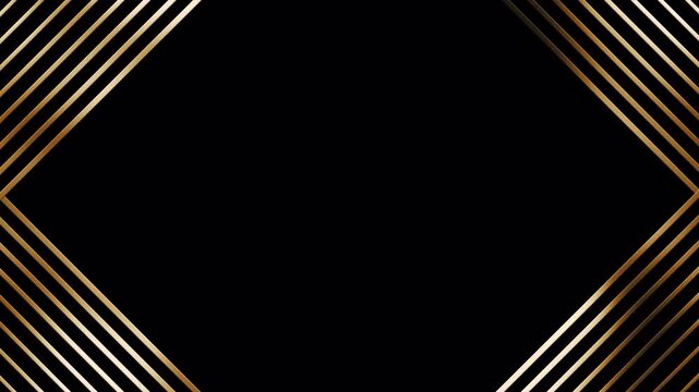 Animated luxury golden geometric frame with sparkling effect on transparent alpha channel background. Elegant motion graphic overlay border for premium titles and presentations