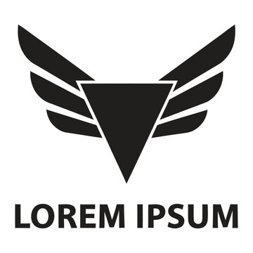 Black winged triangle logo with lorem ipsum text on white background icon
