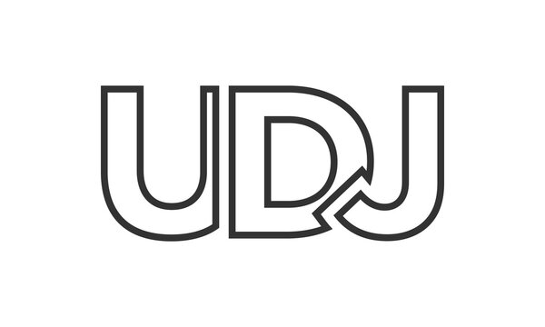 UDJ logo design template with strong and modern bold text. Initial based vector logotype featuring simple and minimal typography. Trendy company identity.