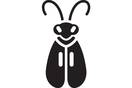 Praying Mantis Emblem with Curved Antennae and Smiling Face, Black and White Vector Icon Featuring Insect, Silhouette, Cartoon with Illustration