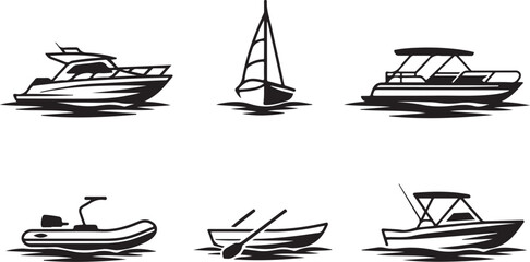 Six types of boats floating on calm water © Masud