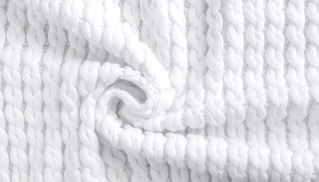 Close-up of a soft, white chunky knit fabric with a visible braided cable pattern, creating a cozy texture, perfect for winter themes